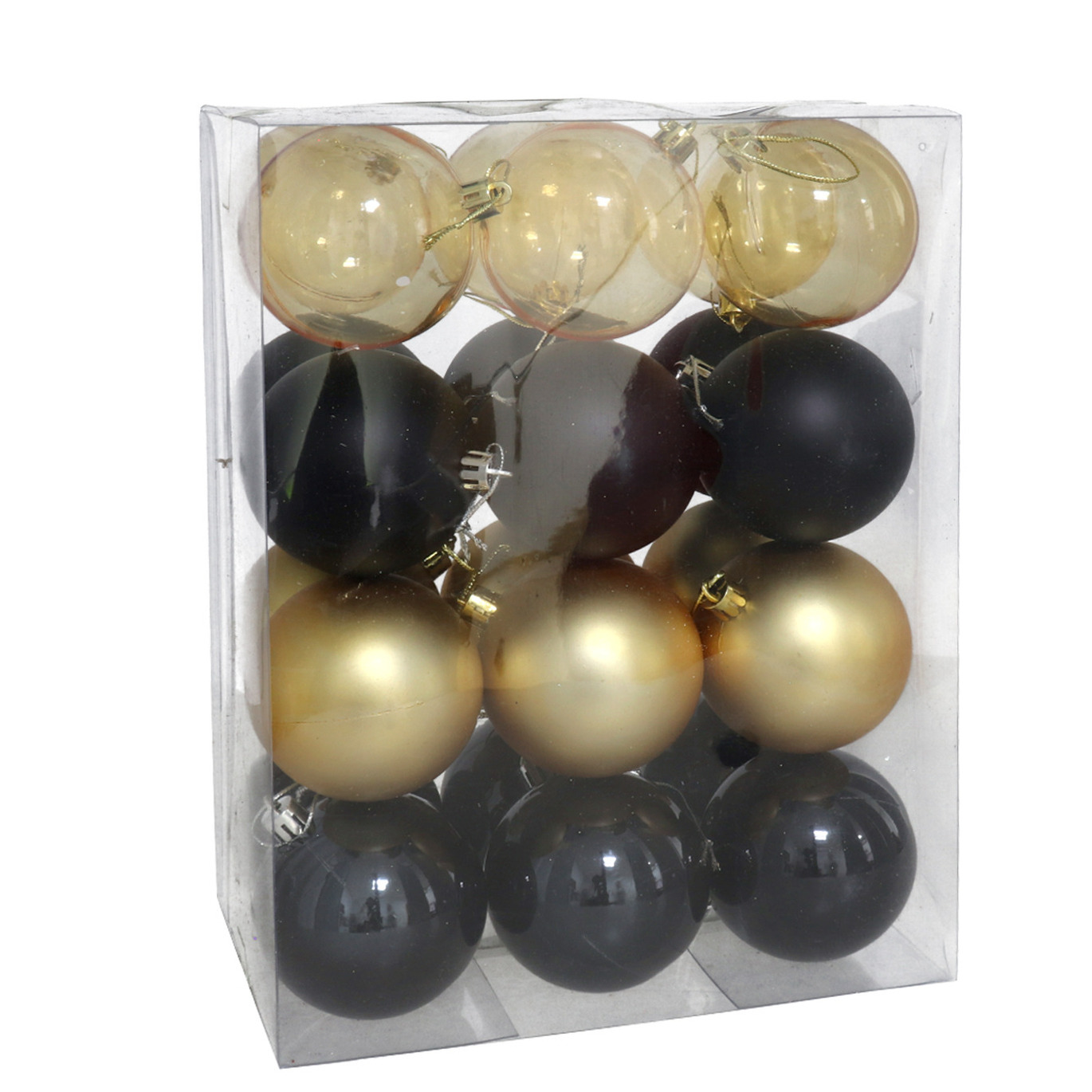 Gerimport kerstballen - 24x st- 7 cm - zwart/goud - kunststof -