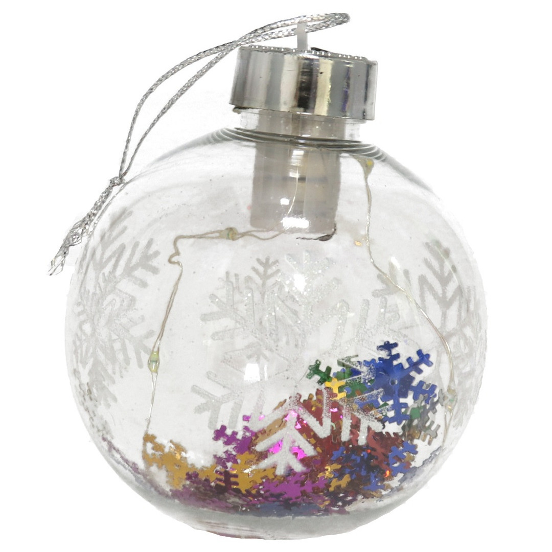 Gerimport Verlichte kerstbal - sneeuwvlok confetti - 8 cm - kunststof -