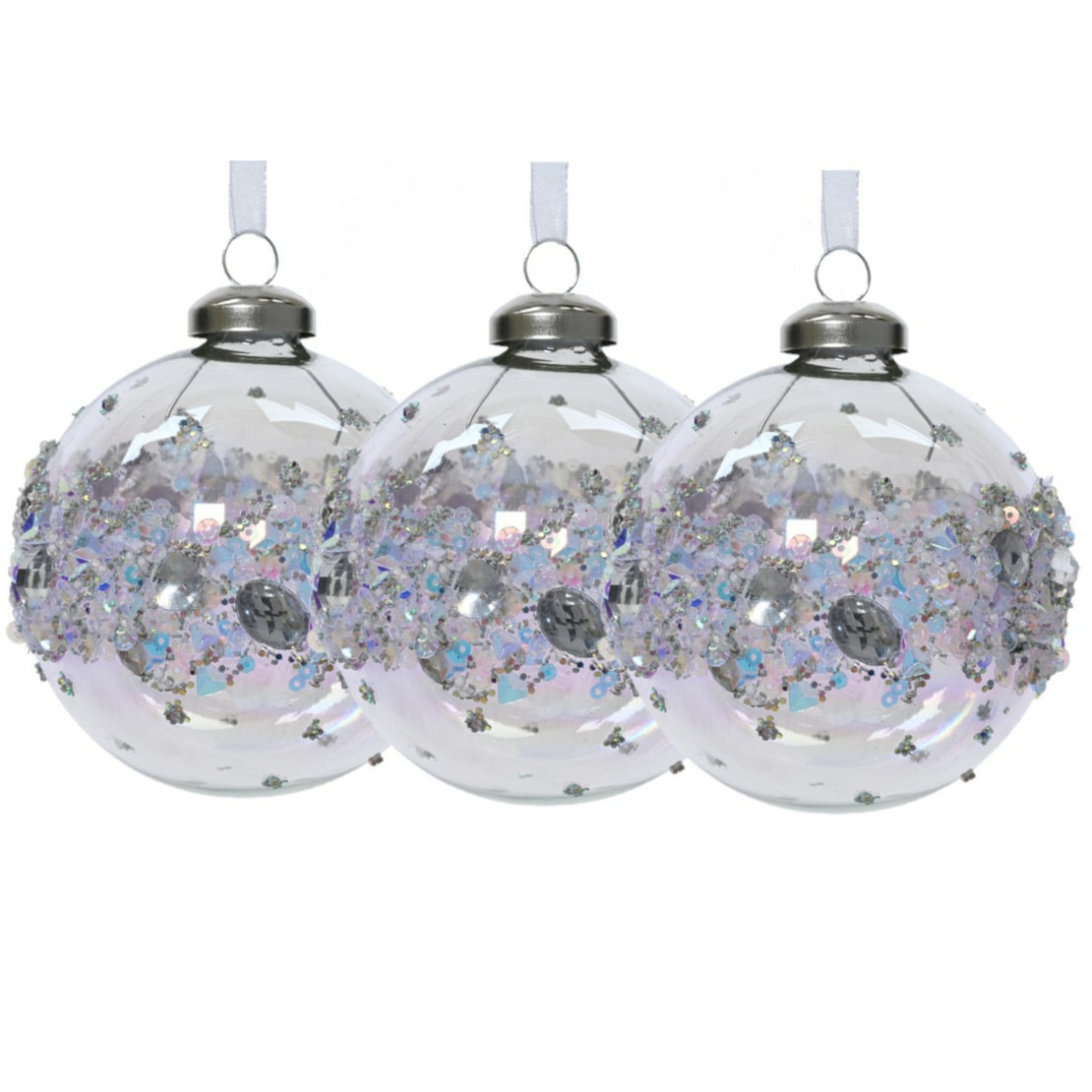 Decoris Luxe kerstballen - 3x - 8 cm - transparant parelmoer - glas -