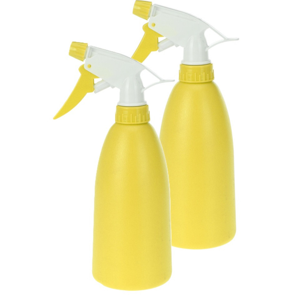 Merkloos Plantenspuit - 2x - geel - 480 ml - kunststof - 11 x 8 x 23 cm - plantensproeier -