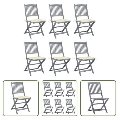 VIDAXL Klapstoelen - Massief Acaciahout - Greywash - 6 Stuks - Inclusief Kussens