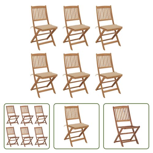 VIDAXL Tuinstoelen - Massief Acaciahout - Inklapbaar - 6 Stuks - Beige Kussen