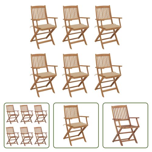 VIDAXL Inklapbare Stoelen - Massief Acaciahout - Set Van 6 - Beige Kussen