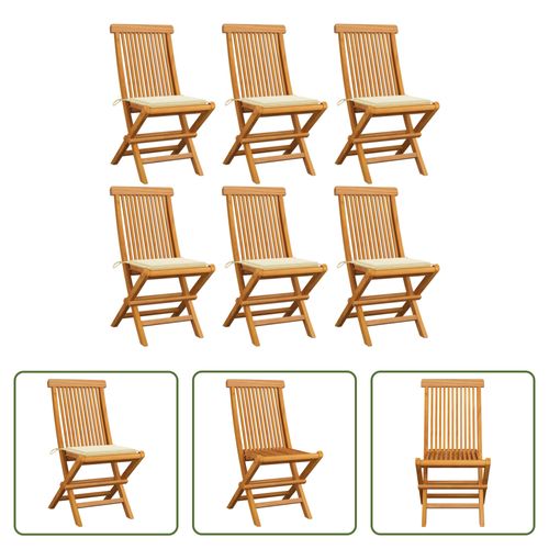 VIDAXL Teakhouten Tuinstoel - Set Van 6 - Crèmekleurig Kussen - 47x60x89 Cm