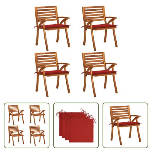 VIDAXL Tuinstoelen - Acaciahout - 59 X 59 X 87 Cm - Rood Kussen