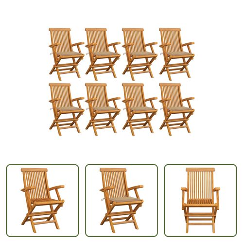 VIDAXL Tuinstoelenset - Teakhout - 8 Stoelen - Zitkussens - 55x60x89 Cm