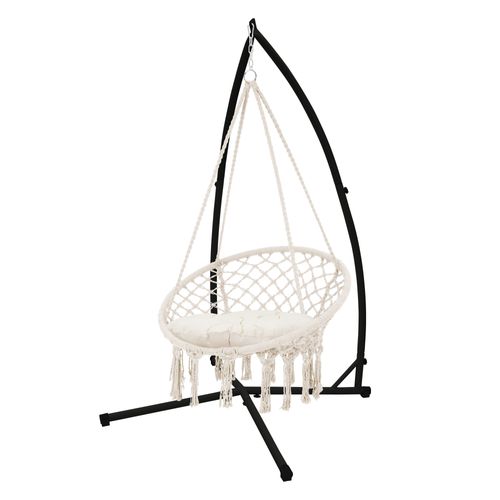 ML-Design Ecd Germany Hangstoel Beige Met Zwart Frame 208 Cm, Macramé Hangstoel