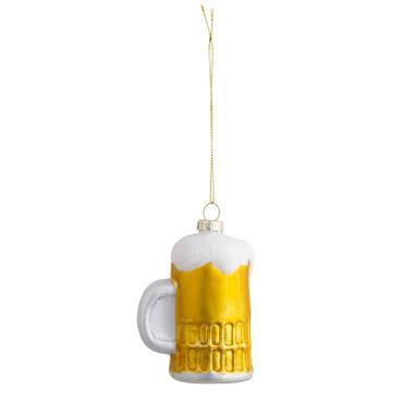 Leen Bakker Kerstornament Bierpul geel/wit glas 9,5x6,4x4,9 cm