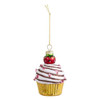 Leen Bakker Kerstbal cupcake multicolor glas 10xØ7 cm