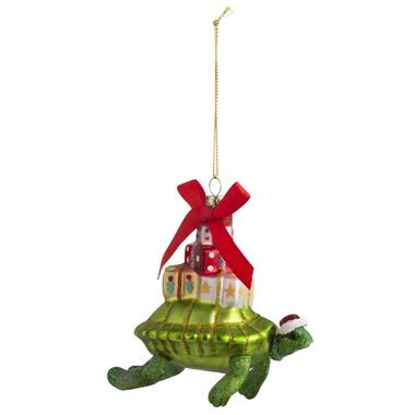 Leen Bakker Kerstbal schildpad groen glas 12x11x13 cm