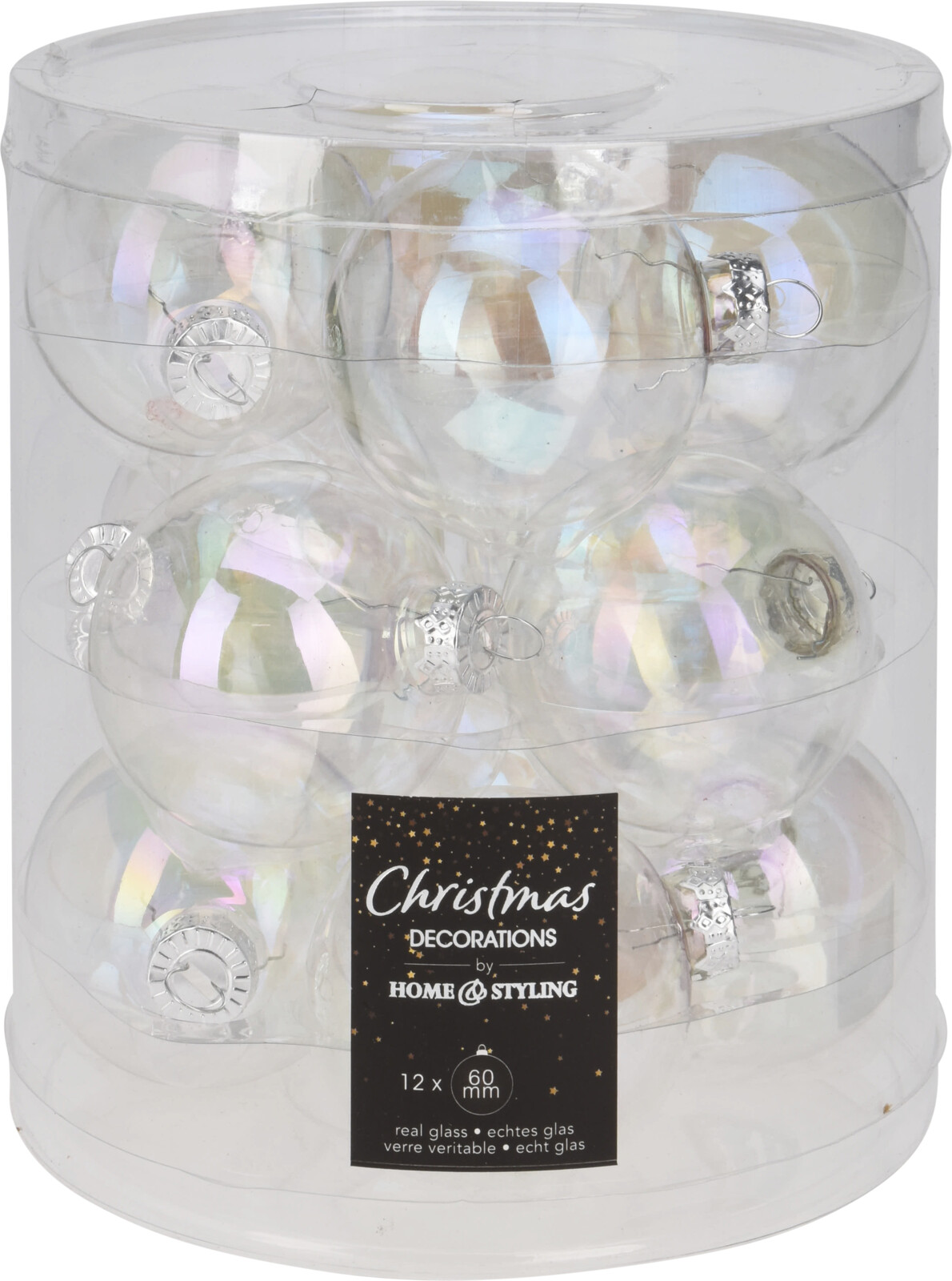 Home & Styling Kerstbal Glas 60mm Irriserend Koker A 12 Stuks