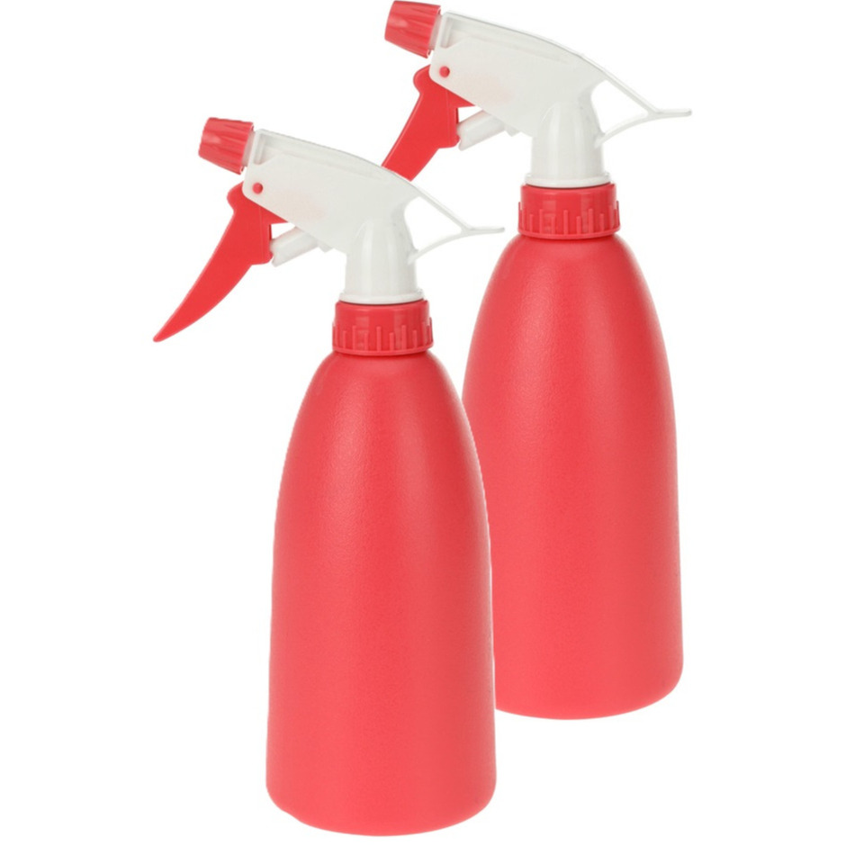 Merkloos Plantenspuit - 2x - rood - 480 ml - kunststof - 11 x 8 x 23 cm - plantensproeier -