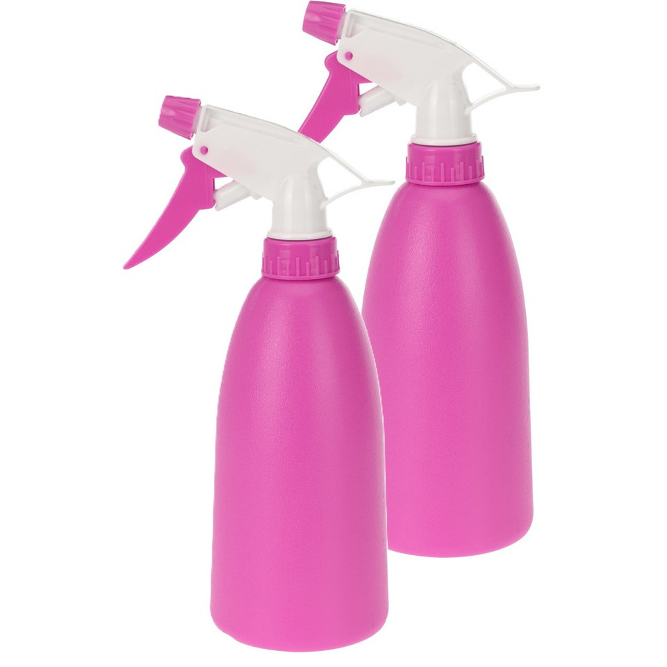 Merkloos Plantenspuit - 2x - roze - 480 ml - kunststof - 11 x 8 x 23 cm - plantensproeier -