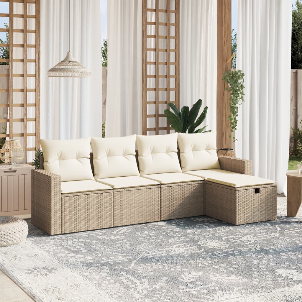 VidaXL 5-delige Loungeset met kussens poly rattan beige