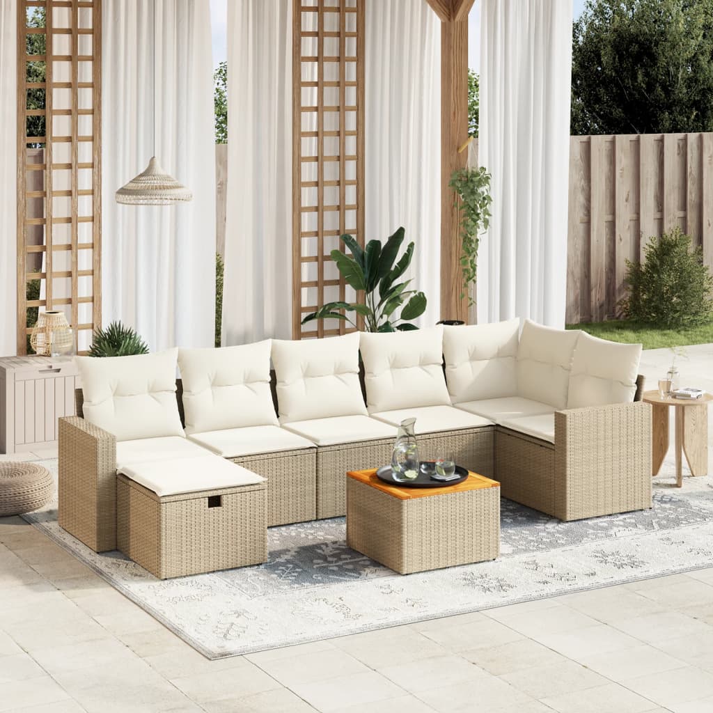 VidaXL 8-delige Loungeset met kussens poly rattan beige