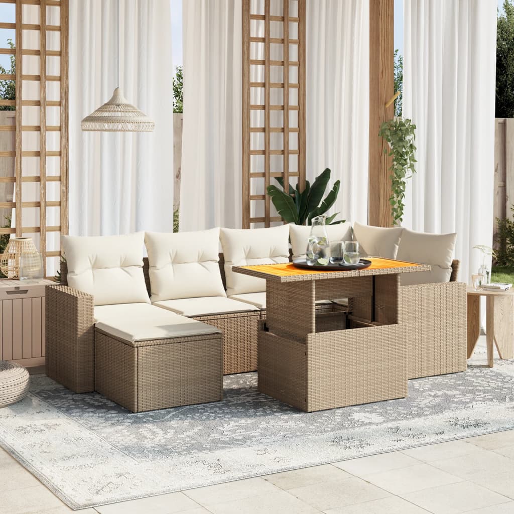 VidaXL 7-delige Loungeset met kussens poly rattan beige