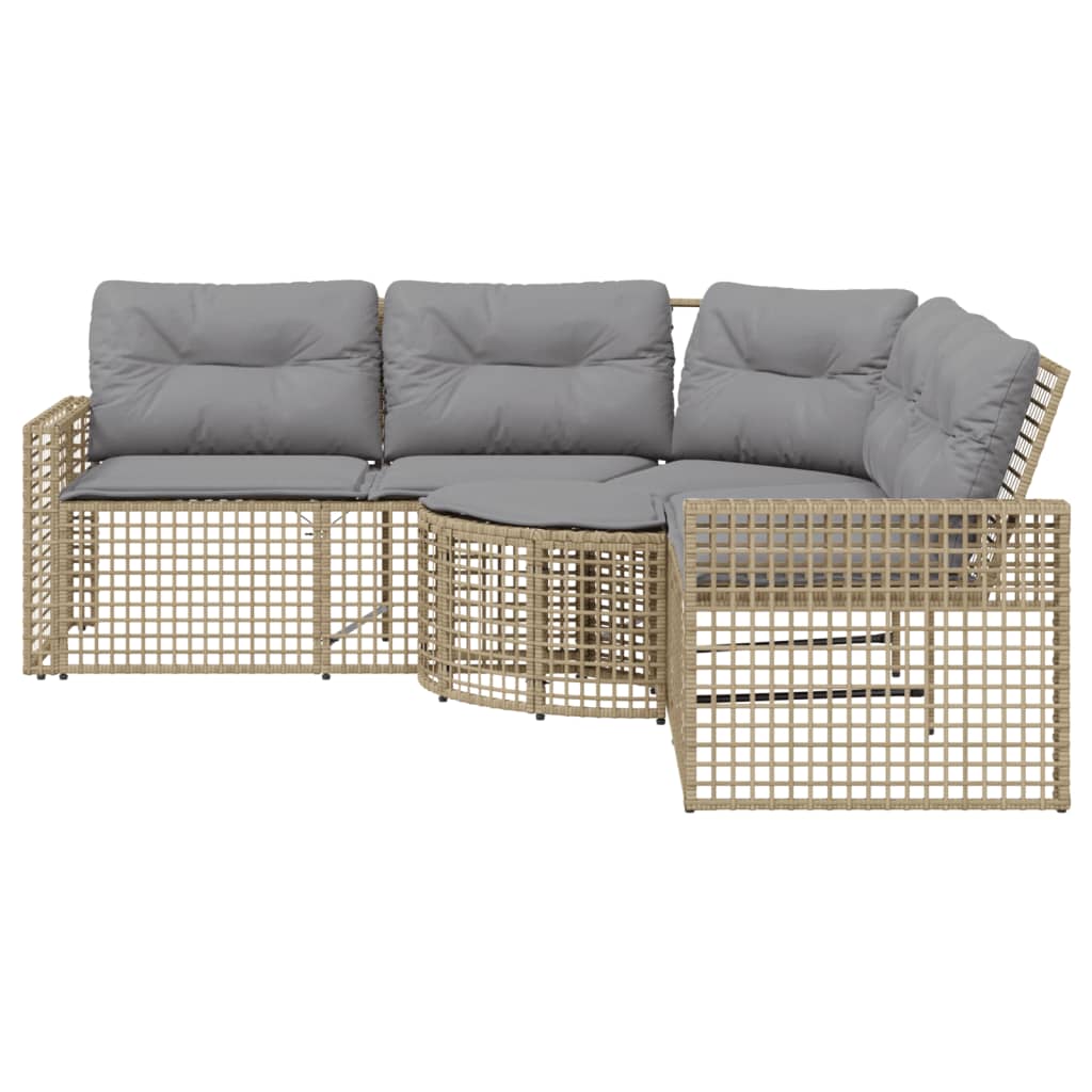 vidaXL Tuinbank met kussens en voetensteun L-vormig poly rattan beige