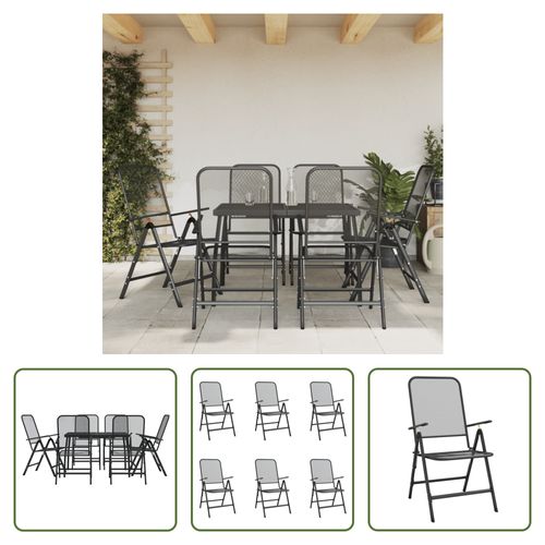 VIDAXL Tuinset - Antraciet - 6 Tuinstoelen - 1 Tuintafel - Metaalgaas - E