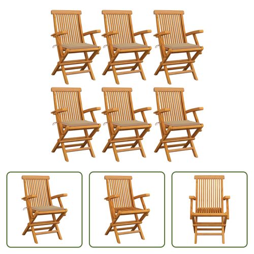 VIDAXL Tuinstoelenset - Teakhout - 6 Stoelen - Beige Kussen - 55x60x89 Cm