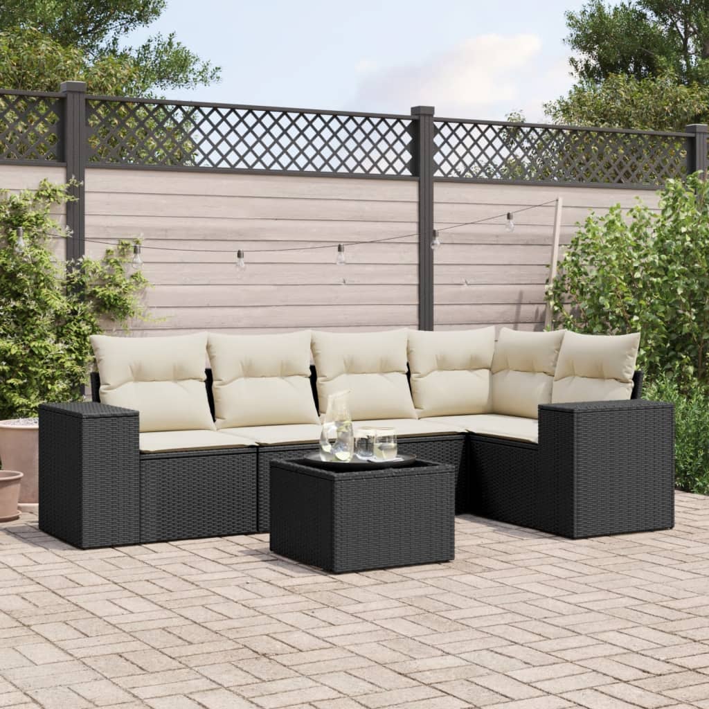 VidaXL 6-delige Loungeset met kussens poly rattan zwart