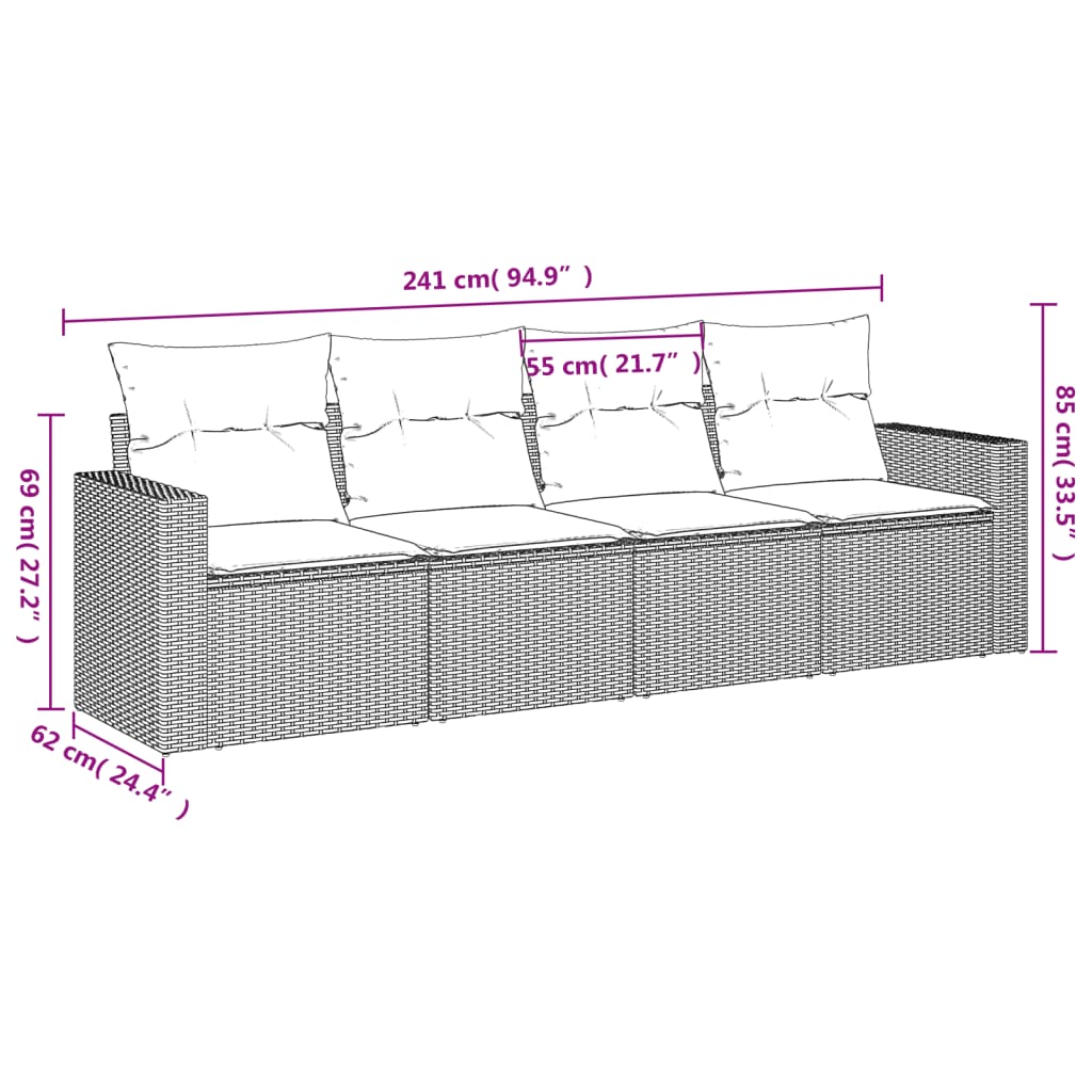 vidaXL 4-delige Loungeset met kussens poly rattan beige