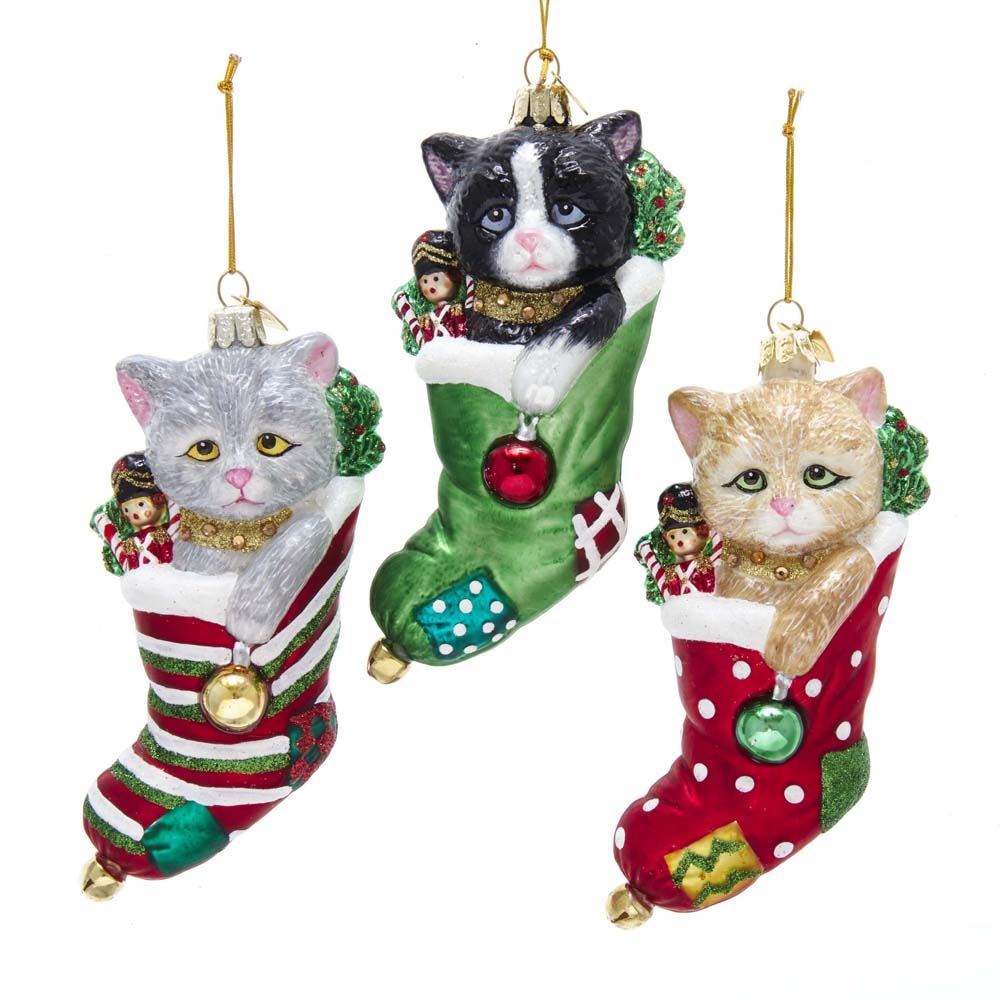 Kurt S. Adler Noble Gems Stocking With Cat 5 Inch - 