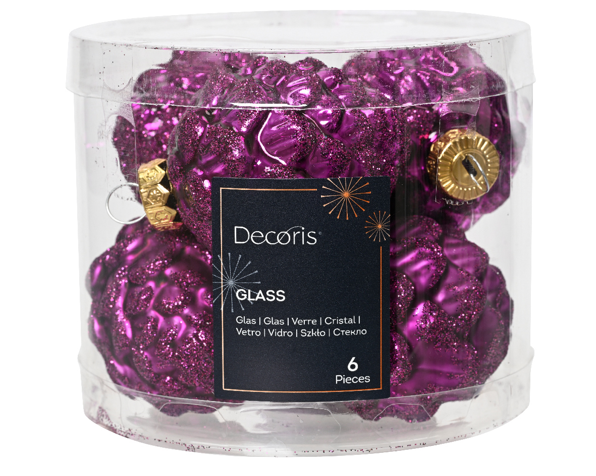 Decoris Dennenappel glas d5h7 cm vlt ass 6st kerst - 