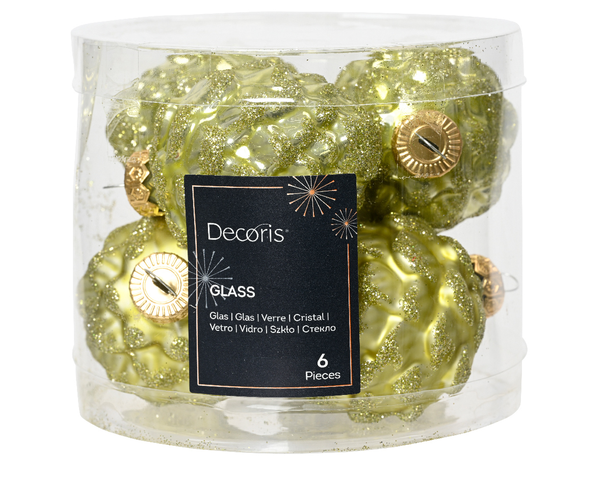 Decoris denappel glas d5h7 cm pstch ass 6st kerst - 