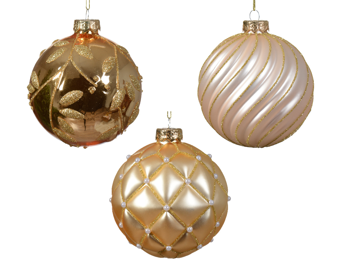 Decoris Kerstbal glas d10 cm parel/goud ass kerst - 