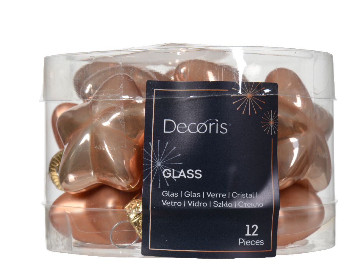 Decoris Ster glas l2b4.5h4 cm rose ass 12st kerst - 