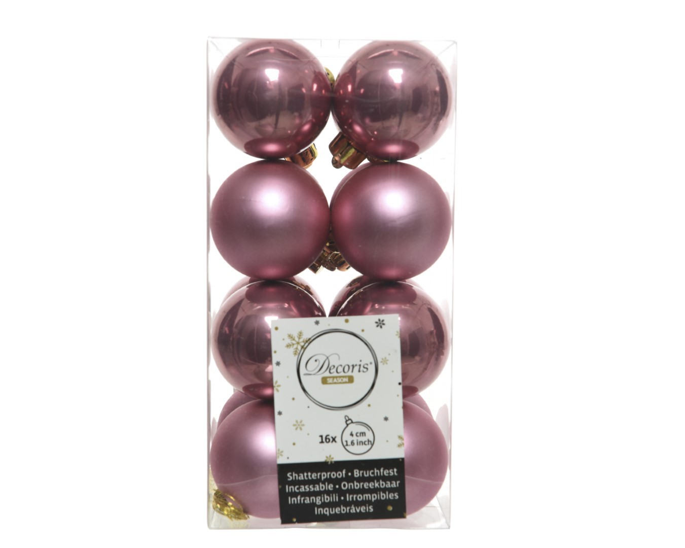 Decoris Kerstbal plastic glans en mat d4 cm veloursroze 16st - 