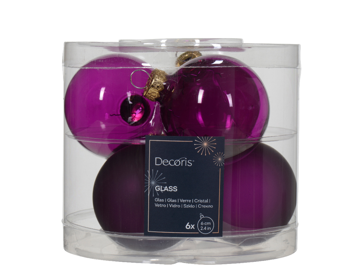 Decoris Kerstbal glas d6 cm violet 6st kerst - 