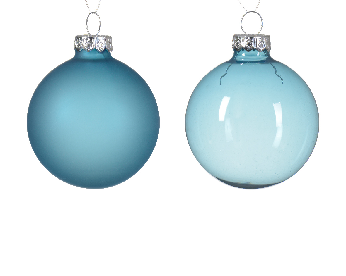 Decoris Kerstbal glas d6 cm suiker blauw 6st kerst - 