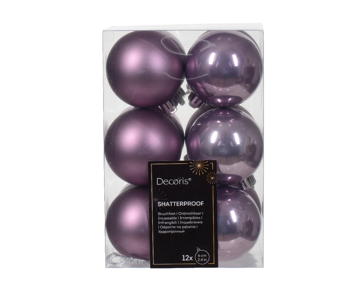 Decoris Kerstbal kunststof d6 cm klila 12st kerst - 