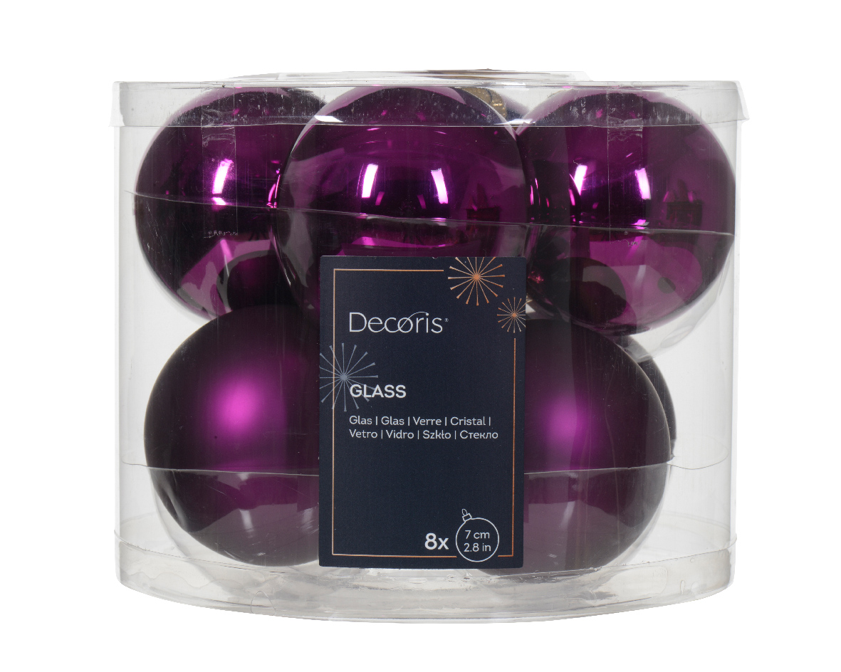 Decoris Kerstbal glas d7 cm violet ass 8st kerst - 