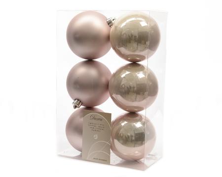 KSD 6 kerstballen poeder roze 80 mm - 