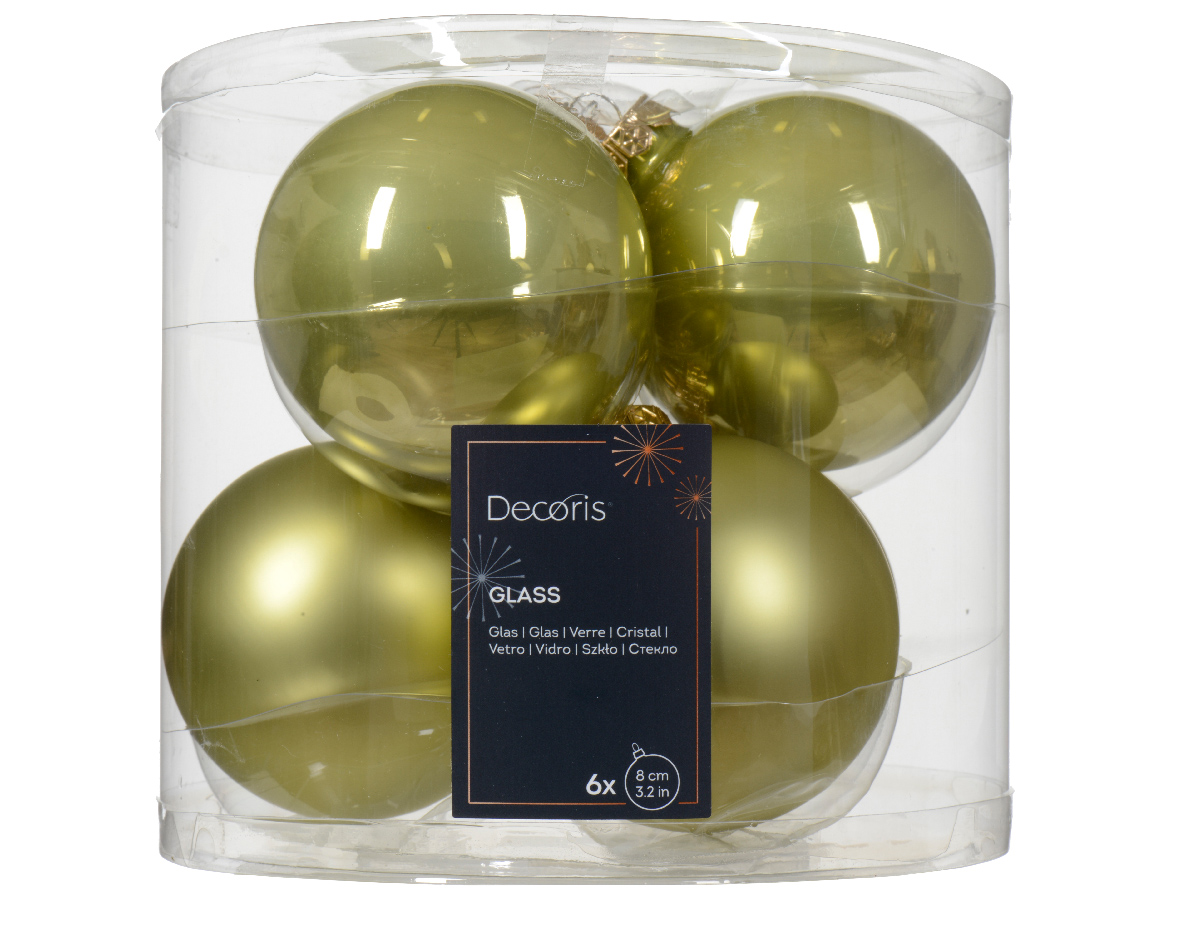 Decoris Kerstbal glas d8 cm pistache ass 6st kerst - 