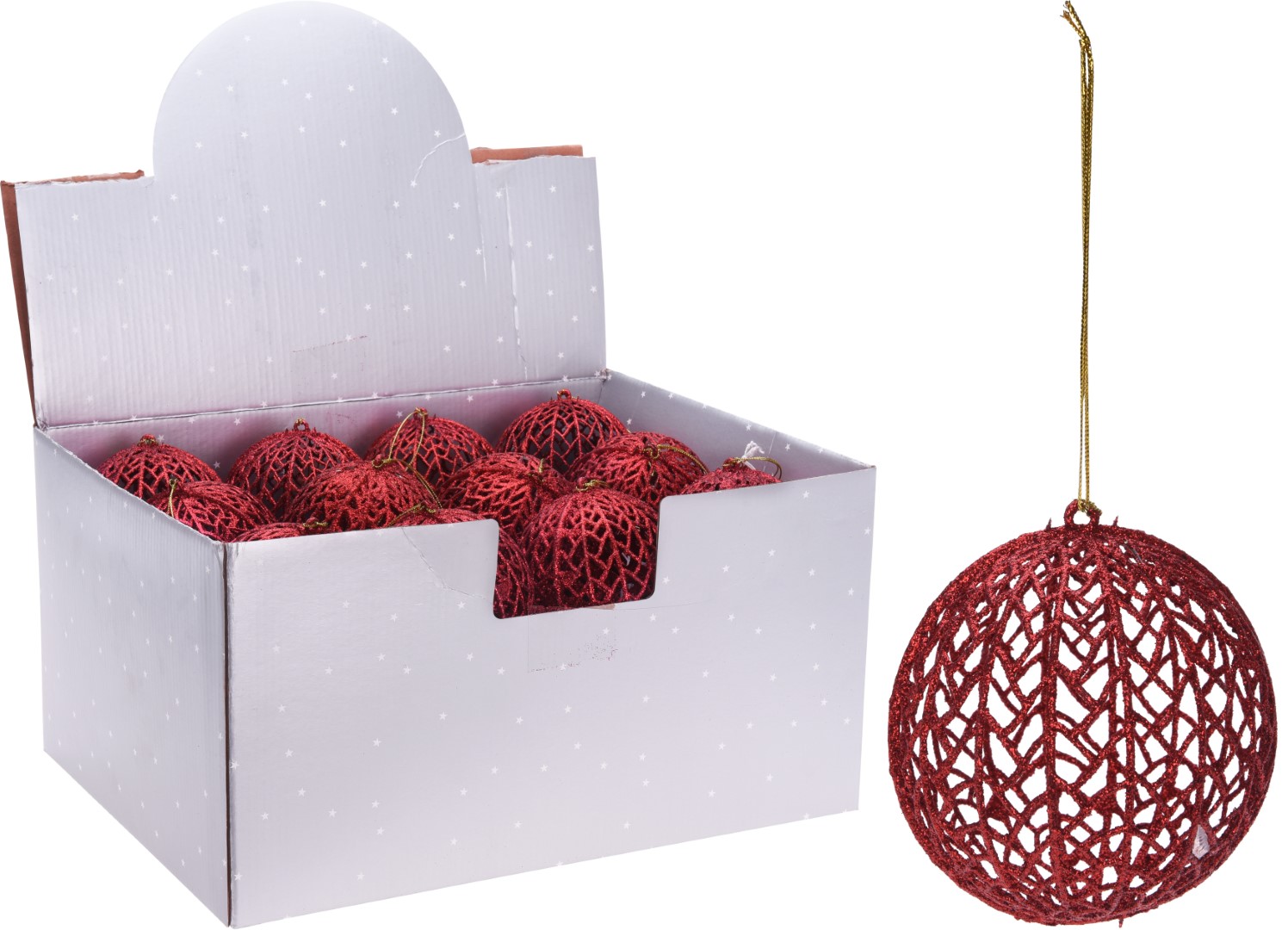 Nampook 5 stuks! Kerstbal met glitter 9 cm rood - 