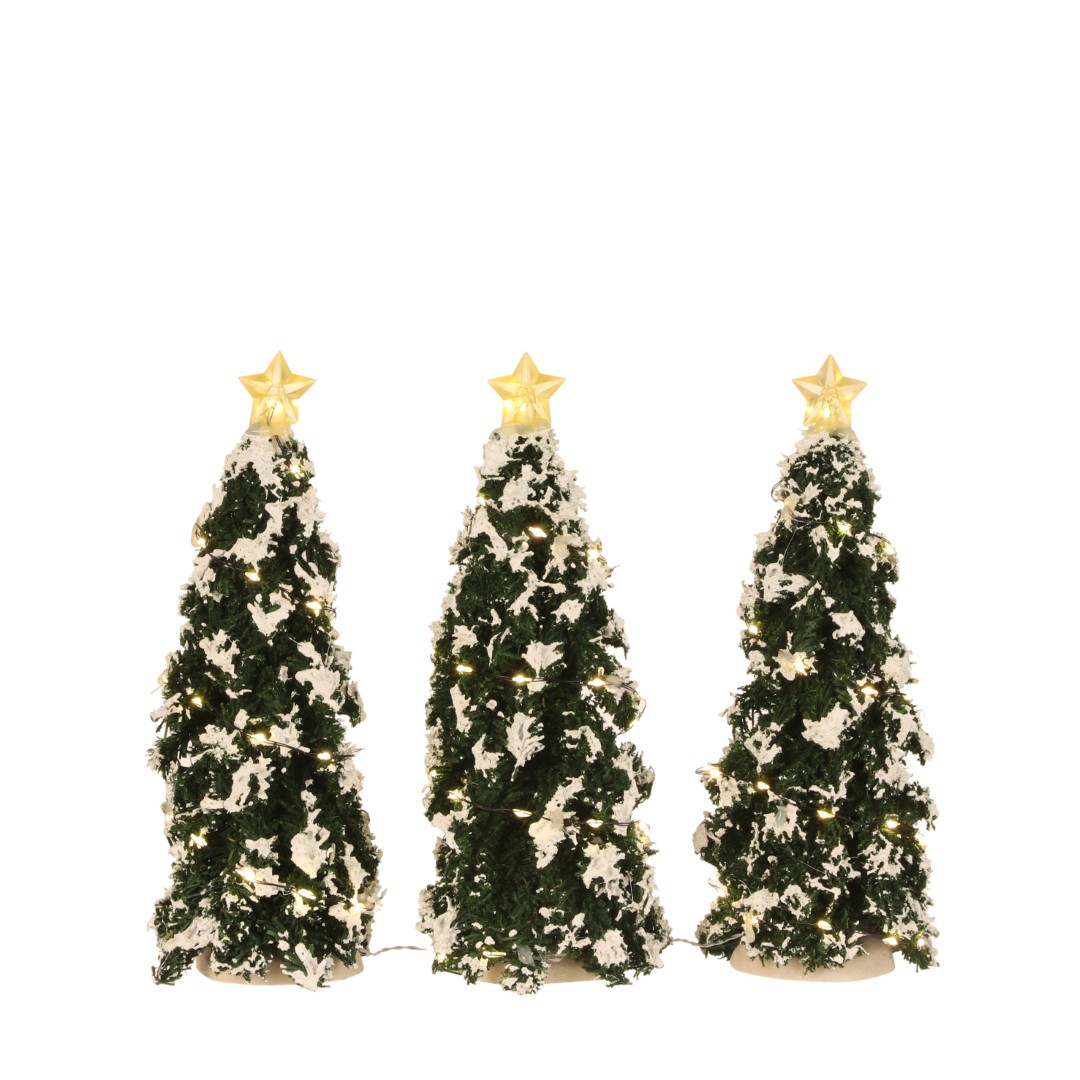 Luville Snowy Conifer with lights battery operated 3 pieces - h22xd9cm - 