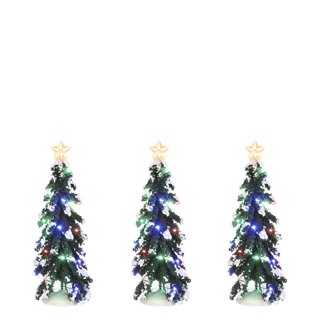 Luville Snowy Conifer with multicolour lights 3 pieces battery operated - l8,5xw8,5xh20cm - 