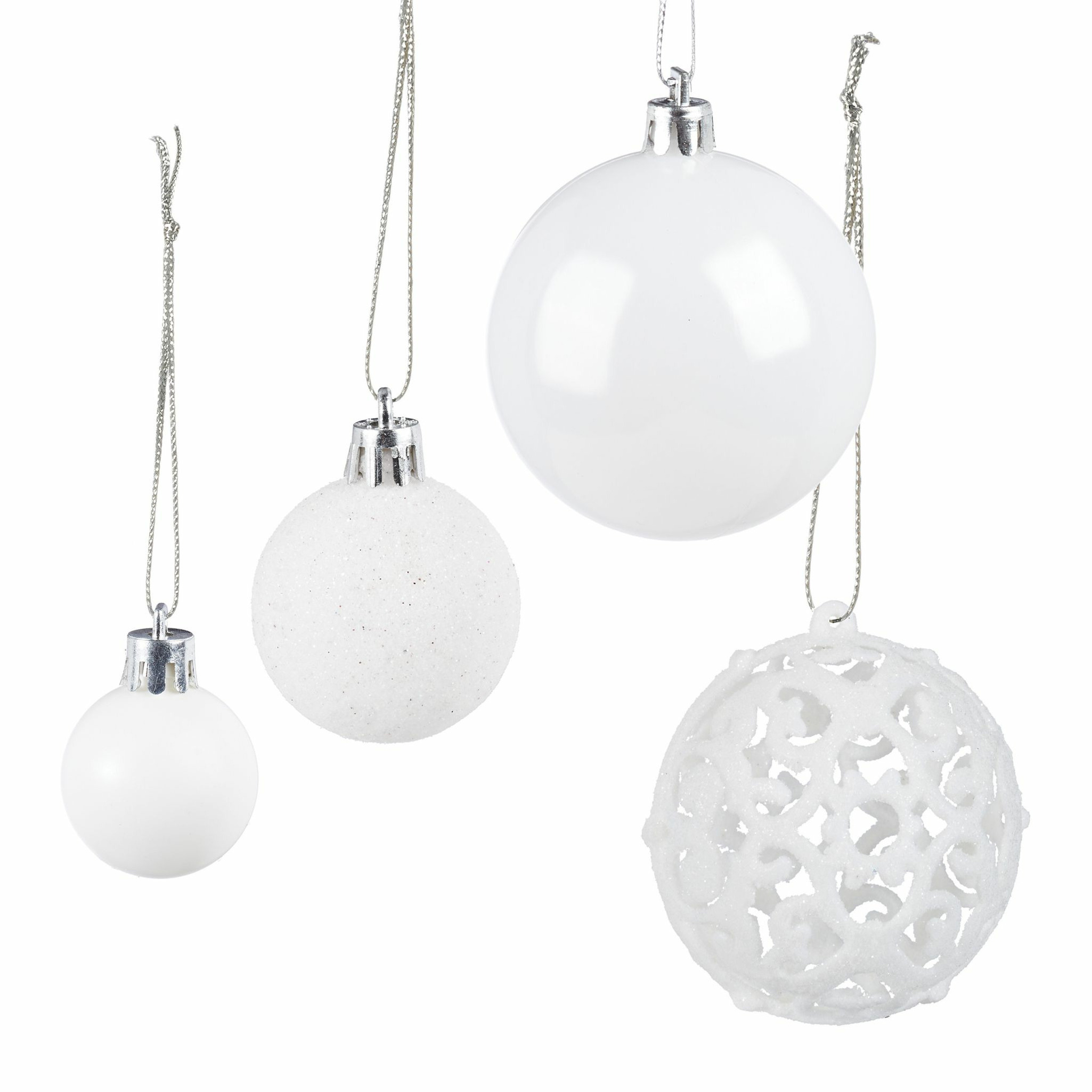 Relaxdays Kerstballen - 50x st - wit - 3, 4 en 6 cm - kunststof -