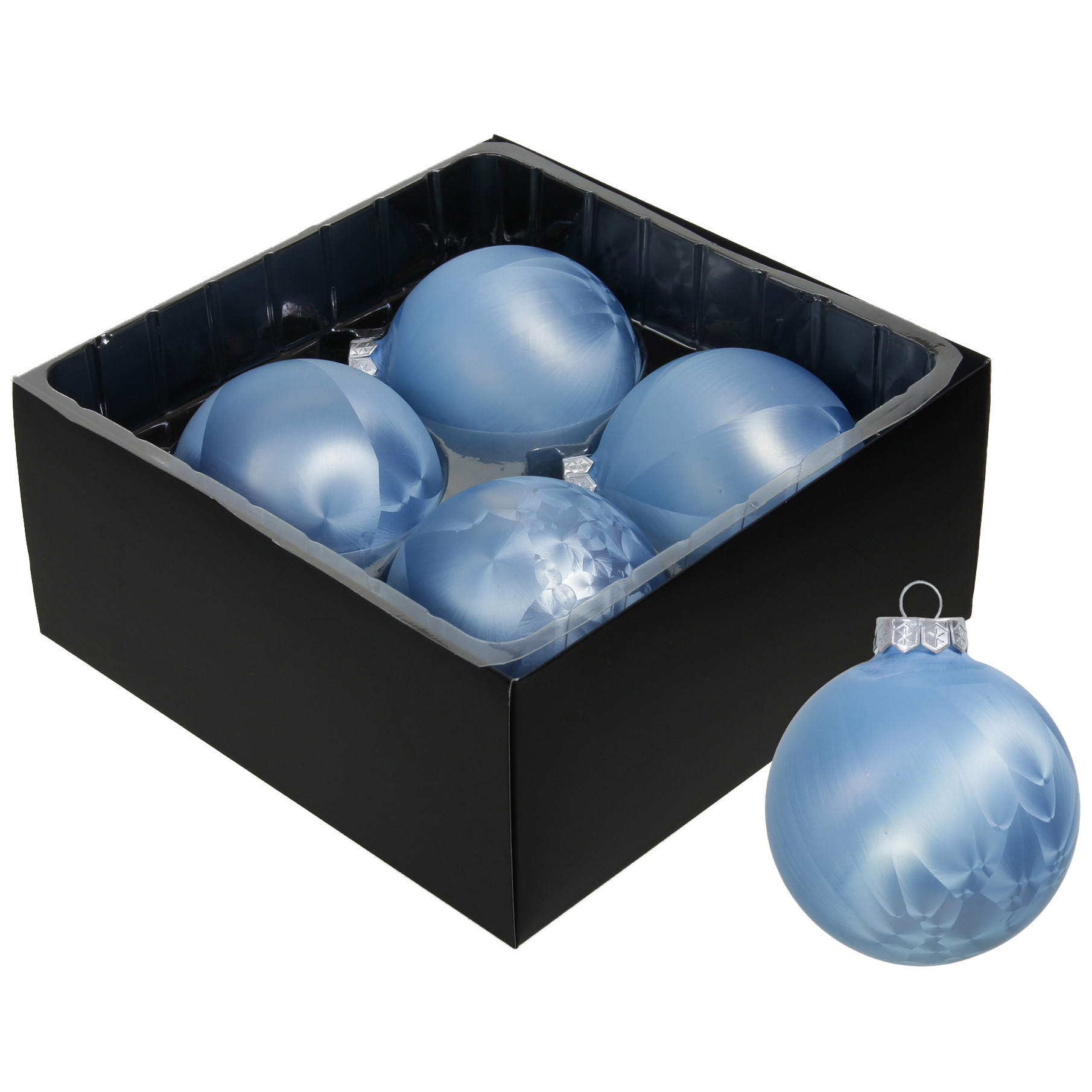 Othmar Decorations Luxe kerstballen - 4x - 8 cm - blauw - glas -