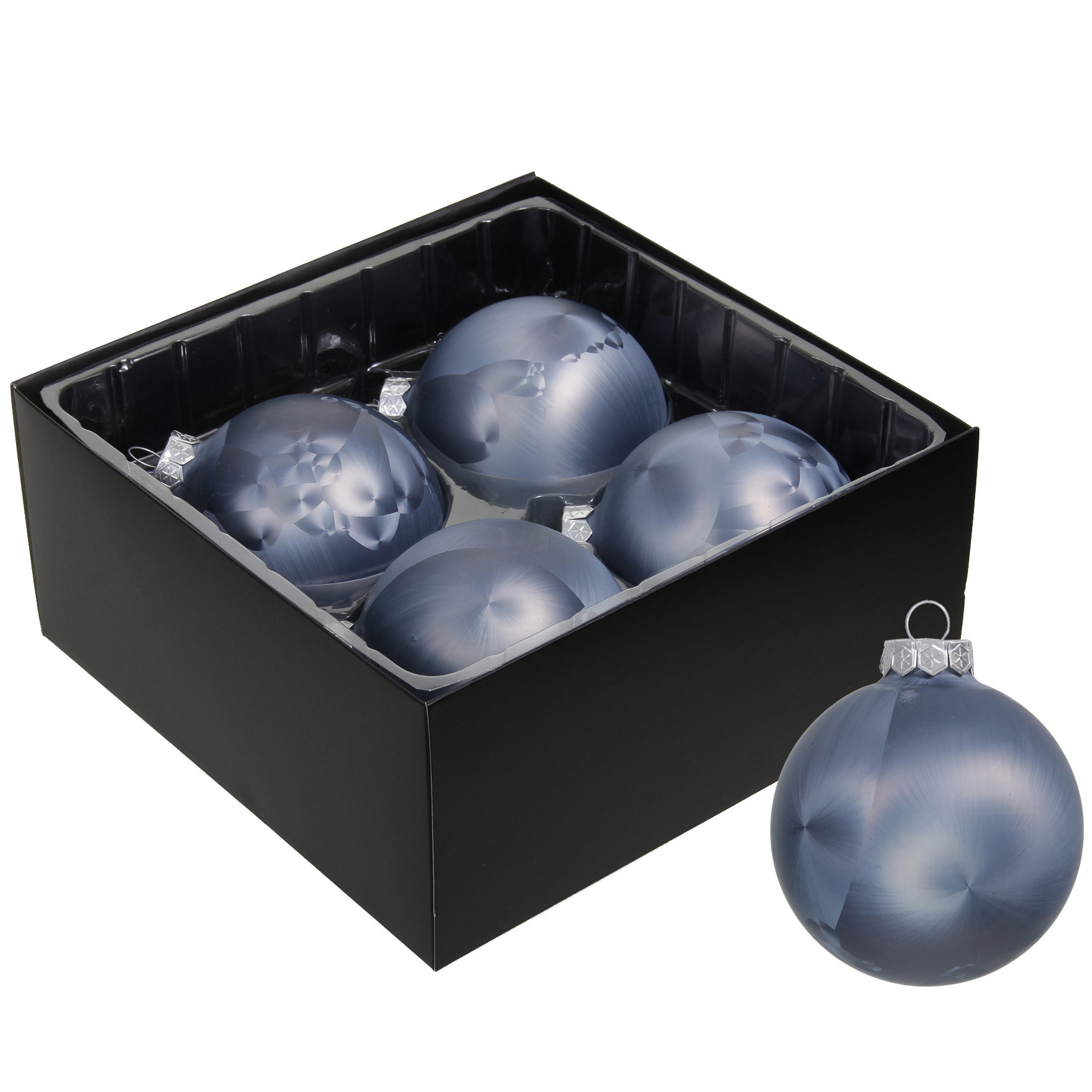 Othmar Decorations Luxe kerstballen - 4x - 8 cm - donkerblauw - glas -