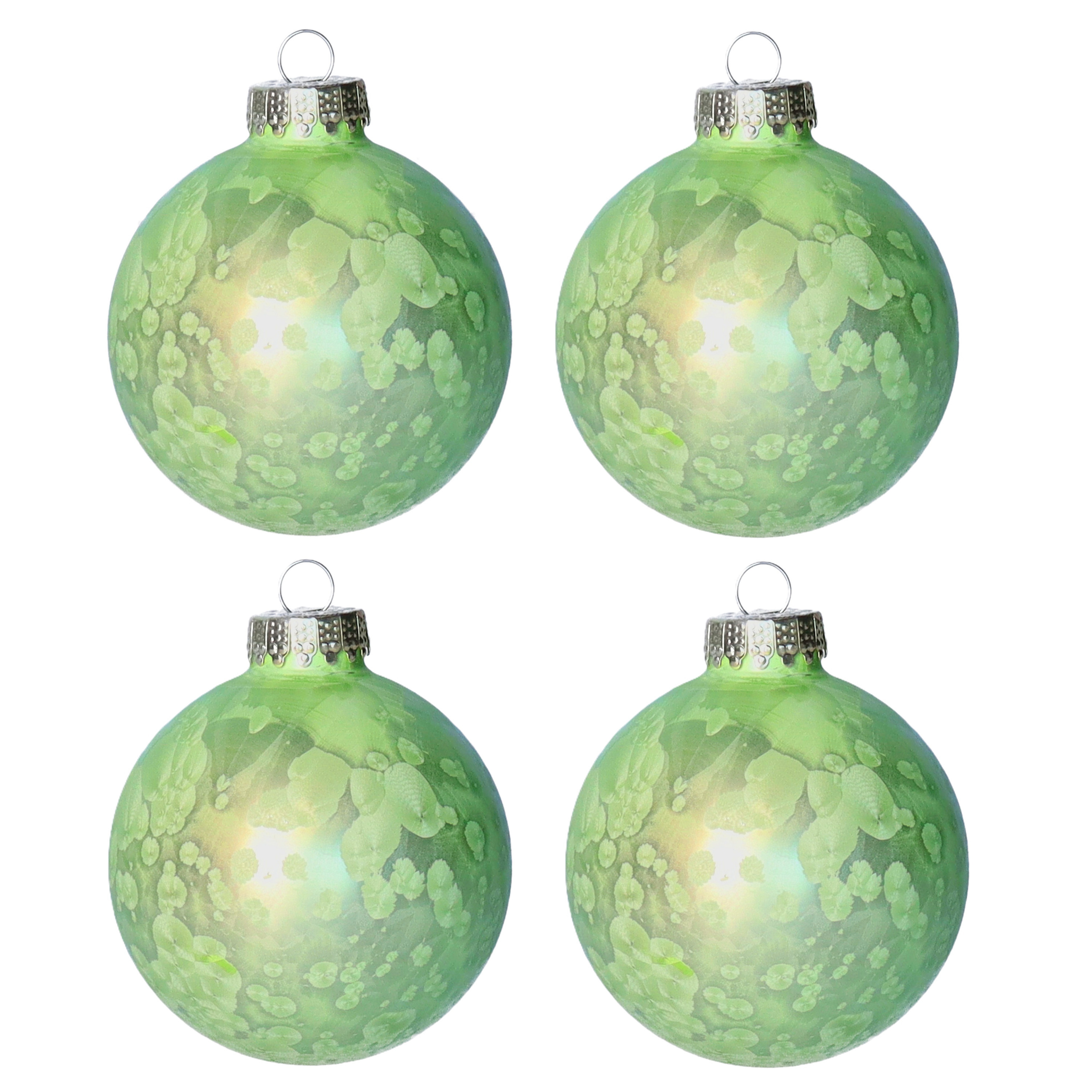 Othmar Decorations Luxe kerstballen - 4x - 8 cm - olijf groen - glas -