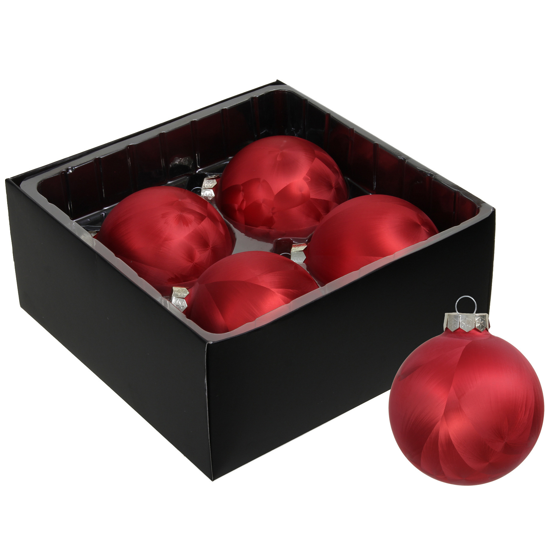 Othmar Decorations Luxe kerstballen - 4x - 8 cm - rood - glas -