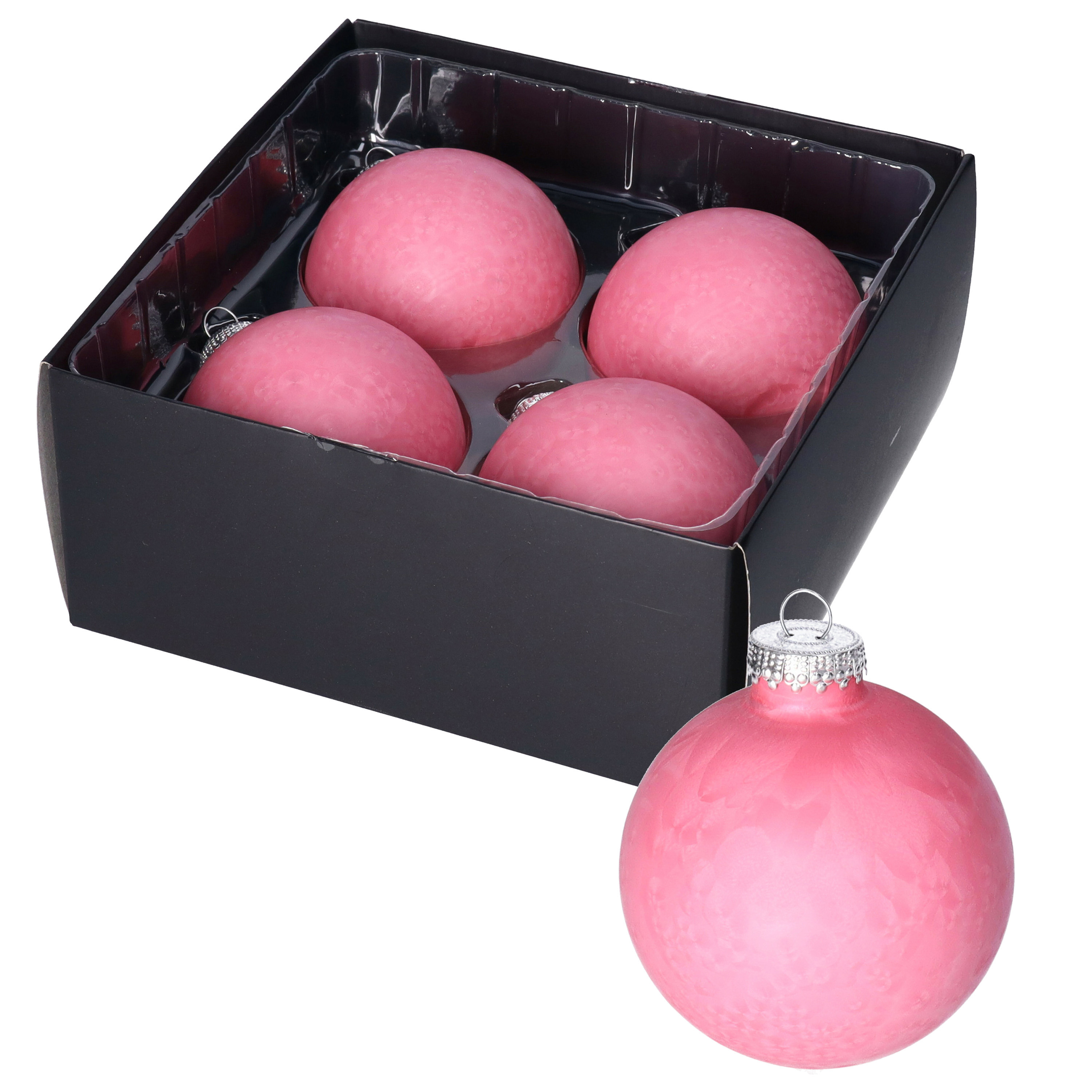 Othmar Decorations Luxe kerstballen - 4x - 8 cm - roze - glas -