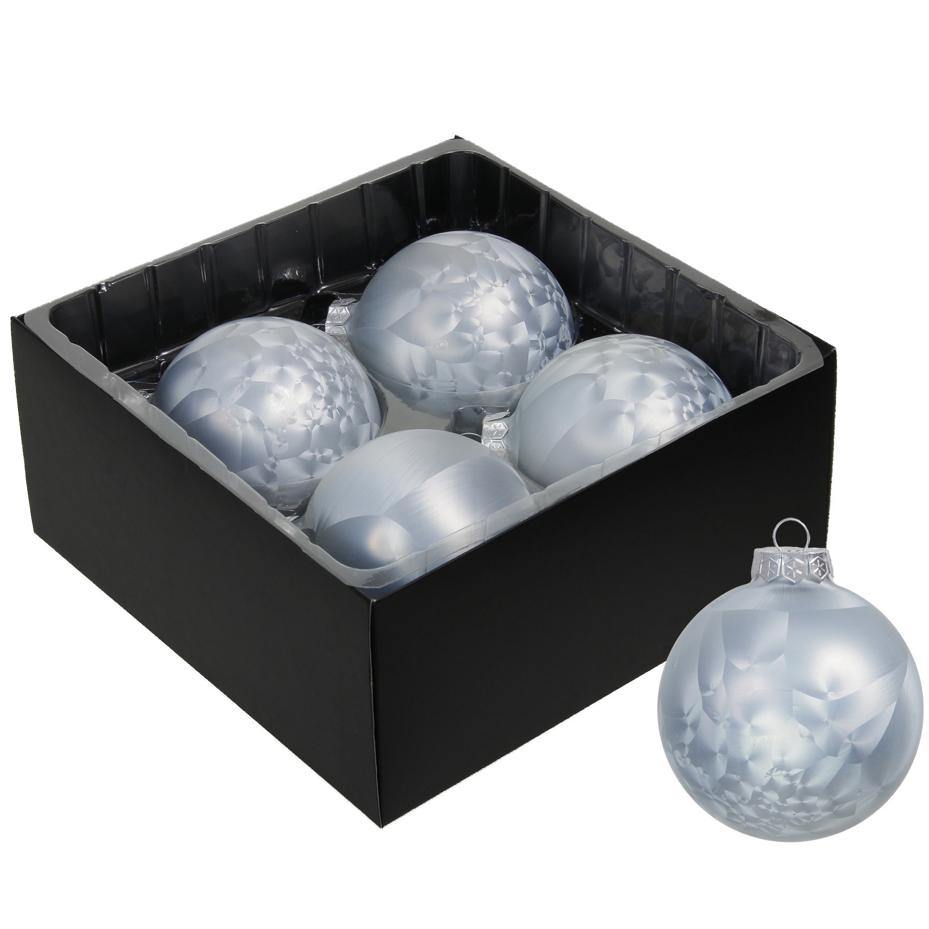 Othmar Decorations Luxe kerstballen - 4x - 8 cm - wit/grijs - glas -