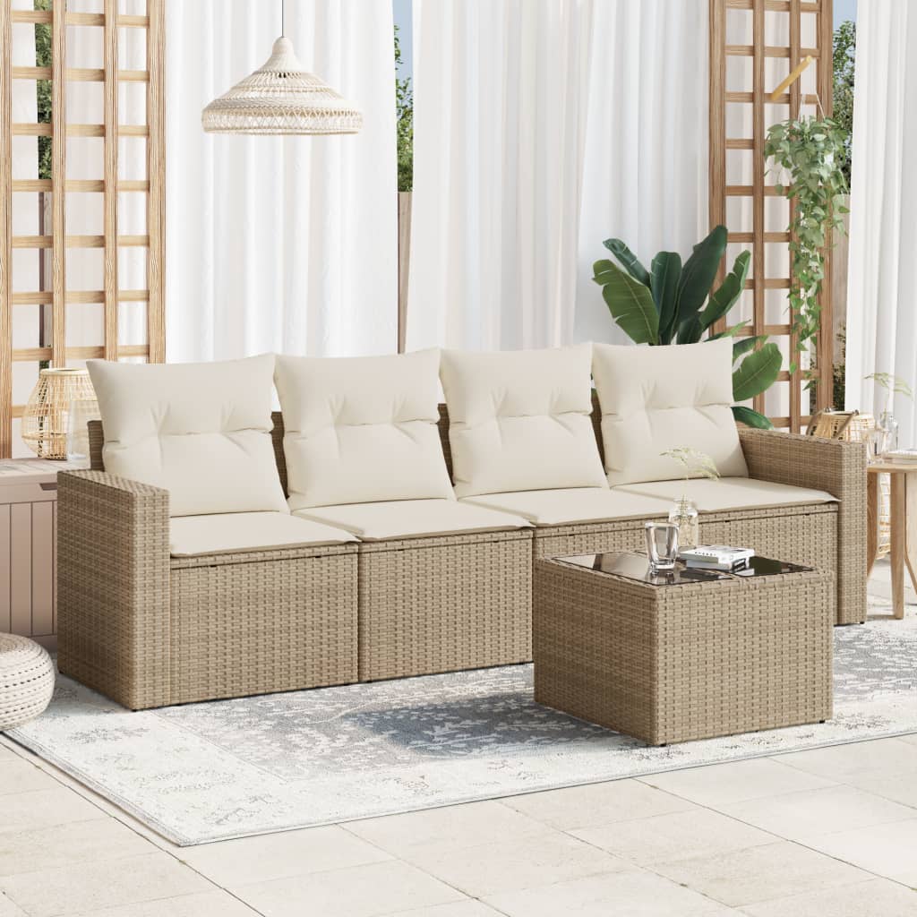 VidaXL 5-delige Loungeset met kussens poly rattan beige