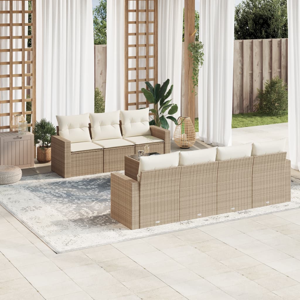 VidaXL 8-delige Loungeset met kussens poly rattan beige