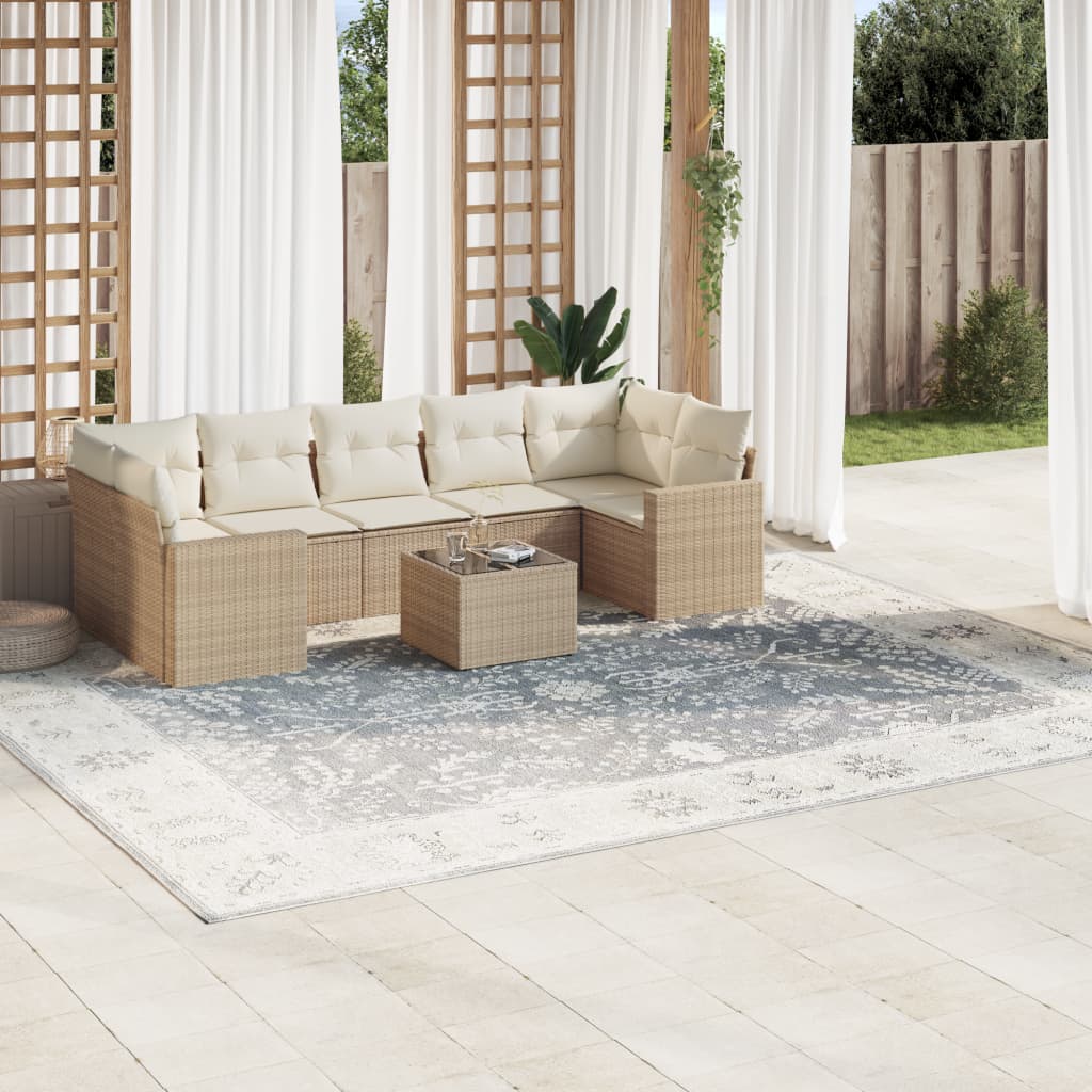 VidaXL 8-delige Loungeset met kussens poly rattan beige